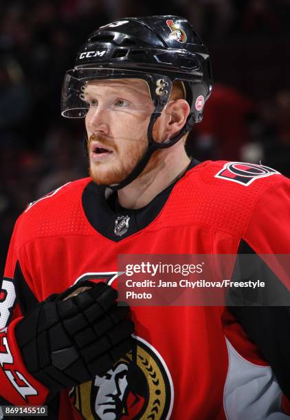 Jack Rodewald of the Ottawa Senators looks on against the Montreal Canadiens at Canadian Tire Centre on October 30, 2017 in Ottawa, Ontario, Canada.