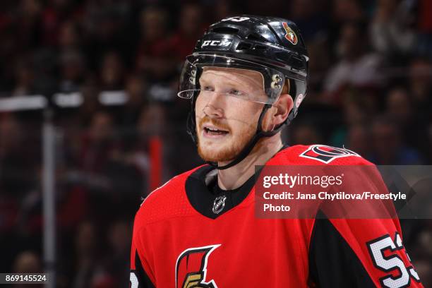 Jack Rodewald of the Ottawa Senators looks on against the Montreal Canadiens at Canadian Tire Centre on October 30, 2017 in Ottawa, Ontario, Canada.