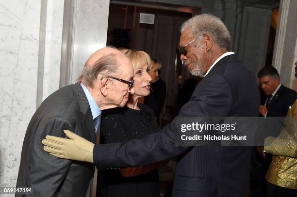 Frmr. Chairman of the Federal Reserve Alan Greenspan, Andrea Mitchell and Morgan Freeman attend the AFI 50th Anniversary Gala at The Library of...
