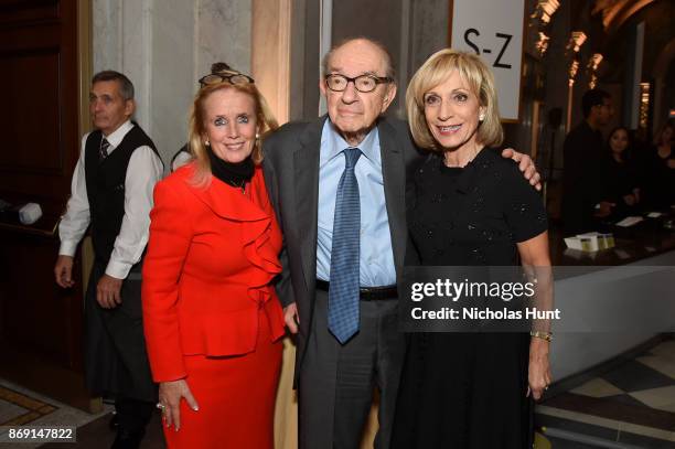 Debbie Dingell, Frmr. Chairman of the Federal Reserve Alan Greenspan and Andrea Mitchell attend the AFI 50th Anniversary Gala at The Library of...