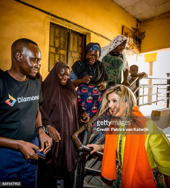 Queen Maxima of The Netherlands visits Diamond Yellow bank agencies of the Diamond Bank of Nigeria on November 1, 2017 in Abuja, Nigeria.