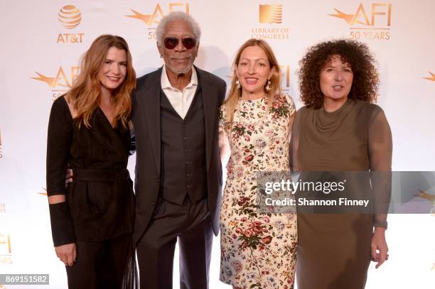 Christy Cashman, Morgan Freeman, Elika Portnoy and Melissa Steffe attend the AFI 50th Anniversary Gala at The Library of Congress on November 1, 2017...