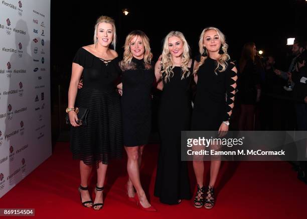 Katie Summerhayes, Jenny Jones, Katie Ormerod and Aimee Fuller attend the Team GB Ball at Victoria and Albert Museum on November 1, 2017 in London,...