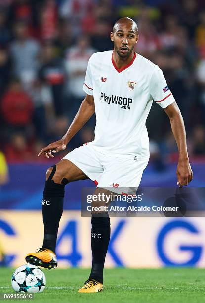 Steven N'Zonzi of Sevilla FC in action during the UEFA Champions League group E match between Sevilla FC and Spartak Moskva at Estadio Ramon Sanchez...