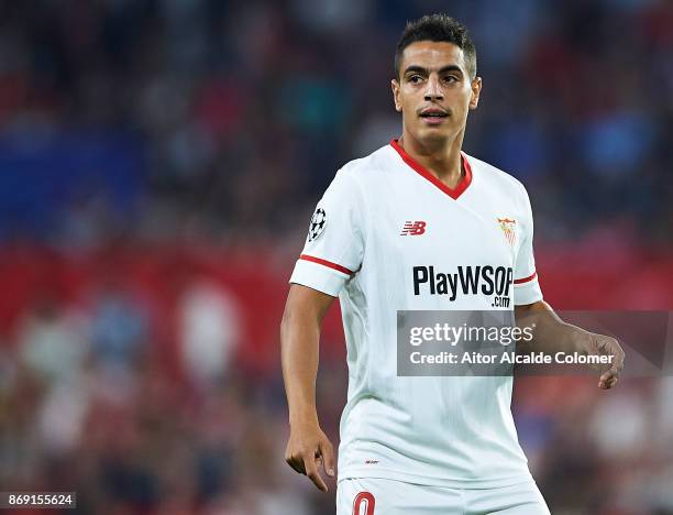 Wissam Ben Yedder of Sevilla FC looks on during the UEFA Champions League group E match between Sevilla FC and Spartak Moskva at Estadio Ramon...