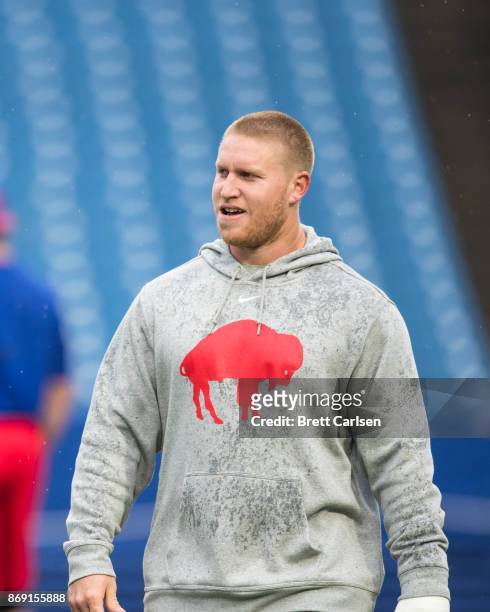 Nick O'Leary of the Buffalo Bills walks the field before the game against the Oakland Raiders at New Era Field on October 29, 2017 in Orchard Park,...