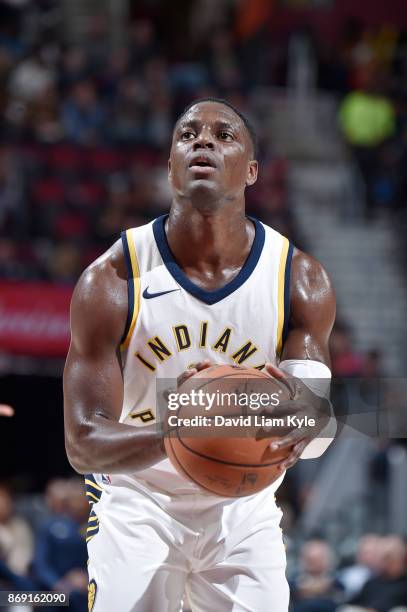 Darren Collison of the Indiana Pacers shoots the ball against the Cleveland Cavaliers on November 1, 2017 at Quicken Loans Arena in Cleveland, Ohio....