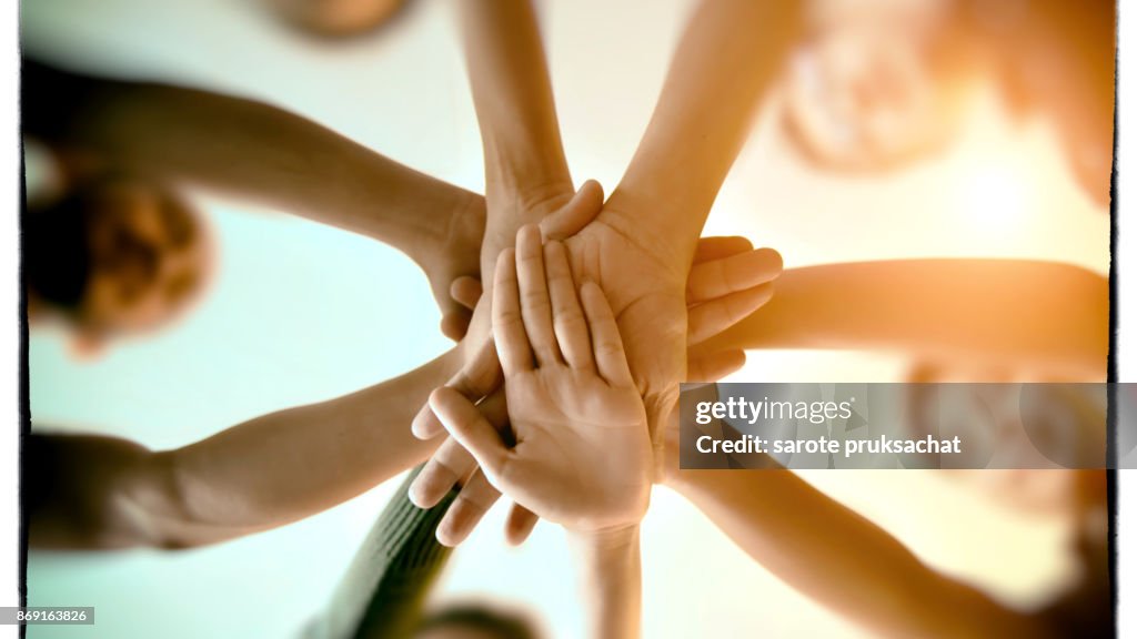 Team Teamwork Join Hands Partnership Concept .