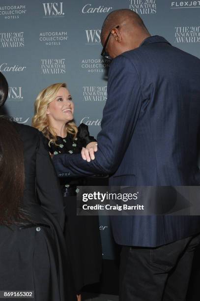 Reese Witherspoon and honoree Mark Bradford attend the WSJ. Magazine 2017 Innovator Awards at MOMA on November 1, 2017 in New York City.