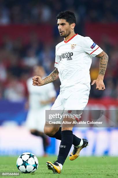 Ever Banega of Sevilla FC in action during the UEFA Champions League group E match between Sevilla FC and Spartak Moskva at Estadio Ramon Sanchez...