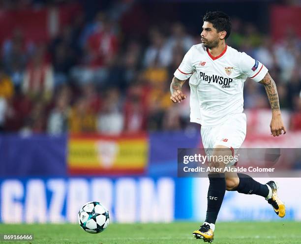 Ever Banega of Sevilla FC in action during the UEFA Champions League group E match between Sevilla FC and Spartak Moskva at Estadio Ramon Sanchez...