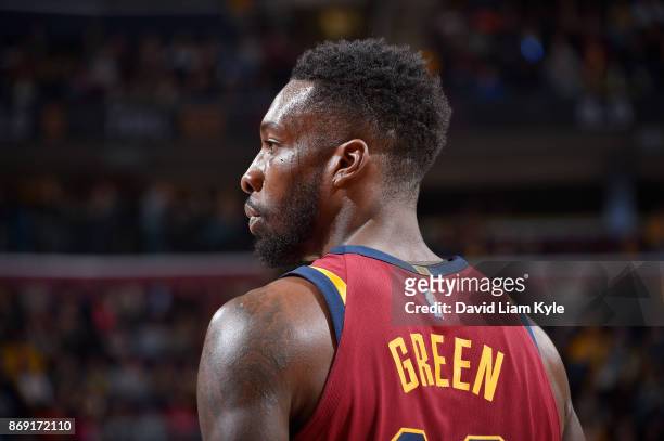 Jeff Green of the Cleveland Cavaliers looks on during the game against the Indiana Pacers on November 1, 2017 at Quicken Loans Arena in Cleveland,...