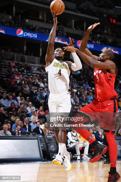 Paul Millsap of the Denver Nuggets shoots the ball against the Toronto Raptors on November 1, 2017 at the Pepsi Center in Denver, Colorado. NOTE TO...