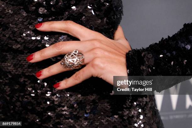 Joan Smalls, ring detail, attends the 2017 WSJ Magazine Innovator Awards at Museum of Modern Art on November 1, 2017 in New York City.