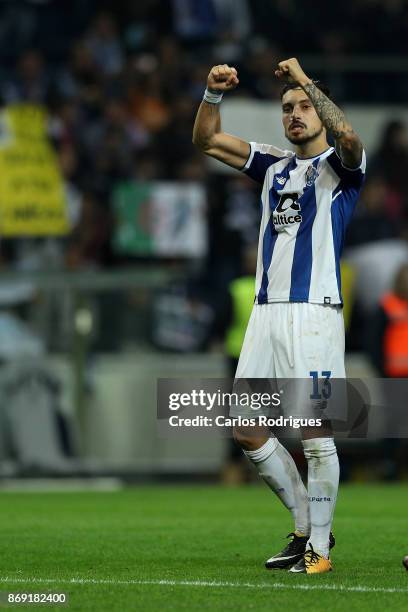 PortoÕs defender Alex Telles from Brazil celebrates Porto wining at the end of the match between FC Porto v RB Leipzig or the UEFA Champions League...