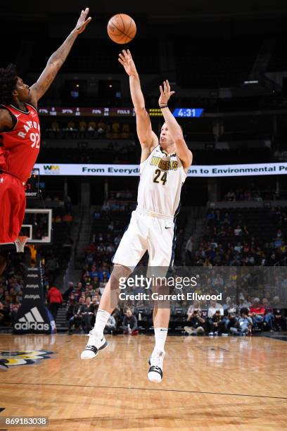Richard Jefferson of the Denver Nuggets shoots the ball against the Toronto Raptors on November 1, 2017 at the Pepsi Center in Denver, Colorado. NOTE...