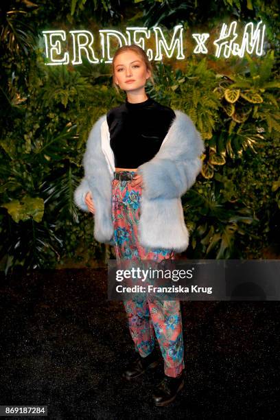 Model Julia Wulf wearing ERDEM X H&M attends the ERDEM x H&M Pre-Shopping Event on November 1, 2017 in Berlin, Germany.