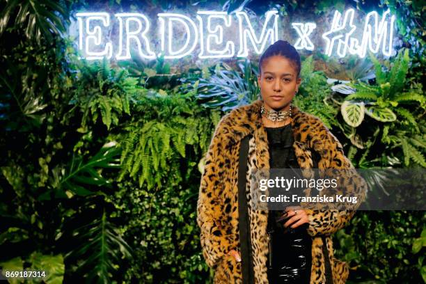 Singer Lary wearing ERDEM X H&M attends the ERDEM x H&M Pre-Shopping Event on November 1, 2017 in Berlin, Germany.