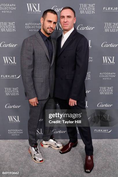 Jean-Georges d'Orazio and Raf Simons attend the 2017 WSJ Innovator Awards at Museum of Modern Art on November 1, 2017 in New York City.