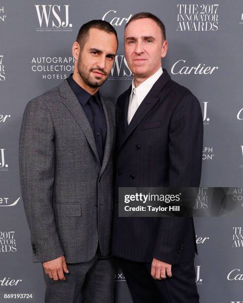 Jean-Georges d'Orazio and Raf Simons attend the 2017 WSJ Innovator Awards at Museum of Modern Art on November 1, 2017 in New York City.