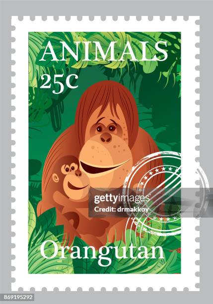 orangutan stamp - orang utan stock illustrations