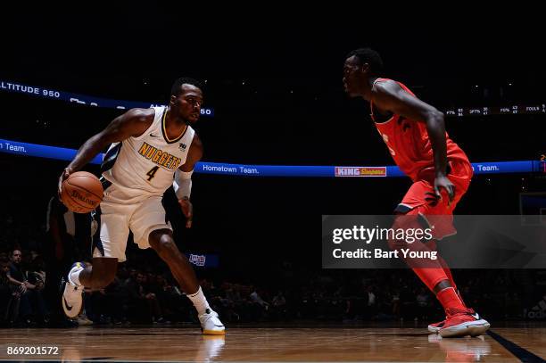 Paul Millsap of the Denver Nuggets handles the ball against the Toronto Raptors on November 1, 2017 at the Pepsi Center in Denver, Colorado. NOTE TO...