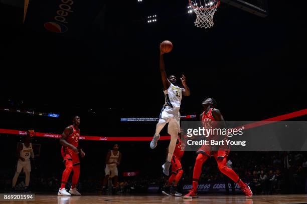Kenneth Faried of the Denver Nuggets drives to the basket against the Toronto Raptors on November 1, 2017 at the Pepsi Center in Denver, Colorado....