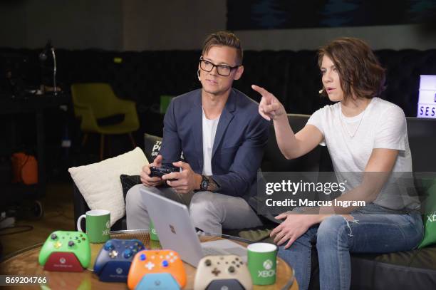 Daniel McGuffey and Lauren Cohan join Xbox Live Sessions to play MIDDLE EARTH: SHADOW OF WAR on Xbox One X on November 1, 2017 in Atlanta, Georgia.