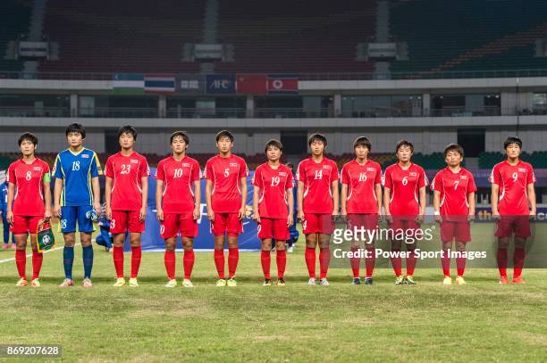 North Korea squad pose for team photo Ryang Ryong Mi, #18 Ri Jong Sim, #23 Ju Hyo Sim, #10 Ri Hae Yon, #5 Son Ok Ju, #19 Ri Pom Hyang, #14 Rim Jin A,...