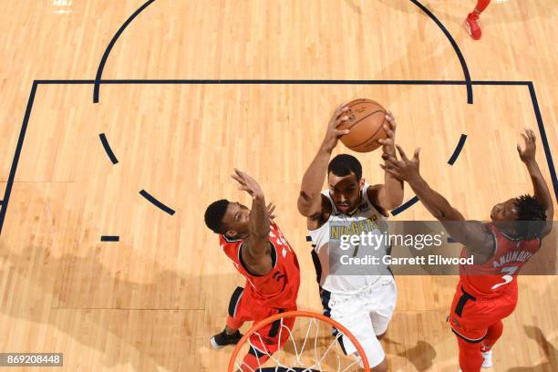 Trey Lyles of the Denver Nuggets drives to the basket against the Toronto Raptors on November 1, 2017 at the Pepsi Center in Denver, Colorado. NOTE...