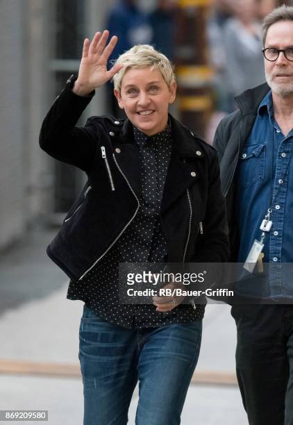 Ellen Degeneres is seen at 'Jimmy Kimmel Live' on November 01, 2017 in Los Angeles, California.