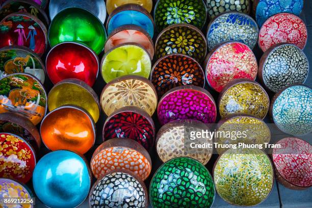 colorful bowls are on sale at hoi an old town as souvenirs for visitor. - hoisin sauce stock pictures, royalty-free photos & images