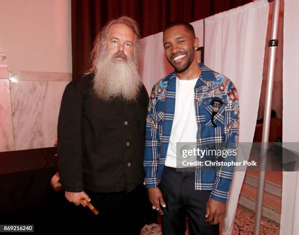 Legendary Genius Award winner Rick Rubin and Frank Ocean attend Spotify's Inaugural Secret Genius Awards hosted by Lizzo at Vibiana on November 1,...