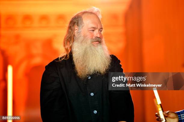 Legendary Genius Award winner Rick Rubin speaks onstage at Spotify's Inaugural Secret Genius Awards hosted by Lizzo at Vibiana on November 1, 2017 in...