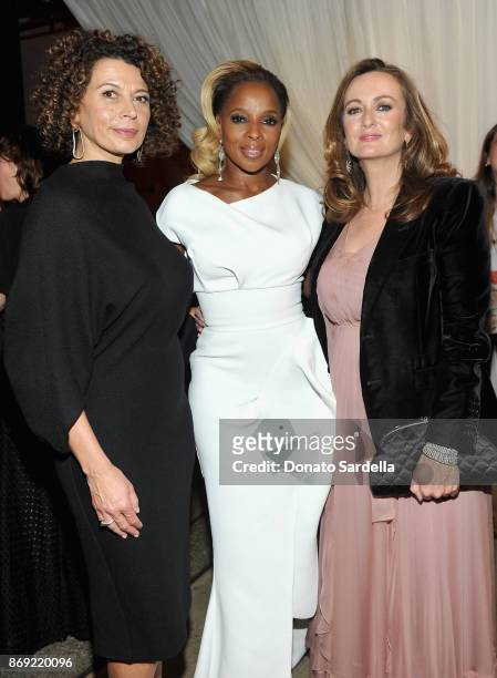 Chairman of Universal Pictures, Donna Langley, Mary J. Blige and Editor-in-Chief of PORTER, Lucy Yeomans at PORTER Hosts Incredible Women Gala In...