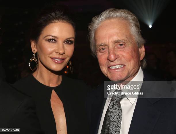 Catherine Zeta Jones and Michael Douglas pose at The Actors Fund of America's "Career Transition for Dancers Jubilee Gala" at The Marriott Marquis...