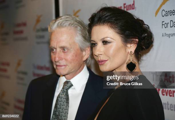 Michael Douglas and Catherine Zeta Jones pose at The Actors Fund of America's "Career Transition for Dancers Jubilee Gala" at The Marriott Marquis...