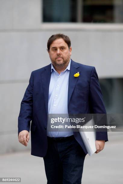 Ceased vice president of the Catalan government Oriol Junqueras arrives at Spain's National High Court on November 2, 2017 in Madrid, Spain. The...