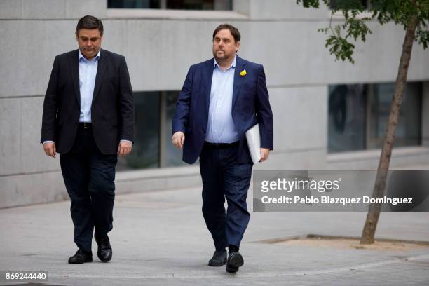 Ceased vice president of the Catalan government Oriol Junqueras arrives at Spain's National High Court on November 2, 2017 in Madrid, Spain. The...
