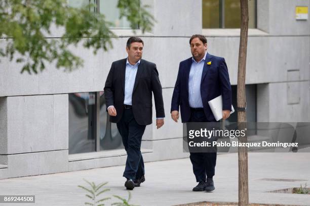Ceased vice president of the Catalan government Oriol Junqueras arrives at Spain's National High Court on November 2, 2017 in Madrid, Spain. The...