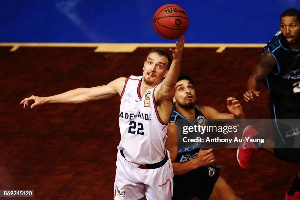 Anthony Drmic of the 36ers goes after the ball during the round five NBL match between the New Zealand Breakers and the Adelaide 36ers at North Shore...