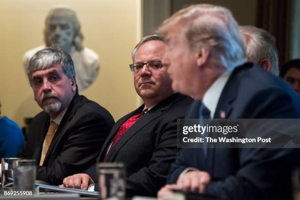 Deputy Secretary of Department of Interior David Bernhardt listens as President Donald Trump speaks during a Cabinet Meeting in the Cabinet Room at...