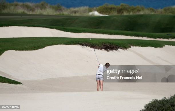 Lauren Horseford of England plays her second shot on the 16th hole during Day Two of the Fatima Bint Mubarak Ladies Open at Saadiyat Beach Golf Club...