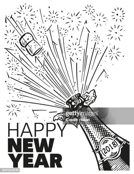2018 champagne - exploding bottle stock illustrations