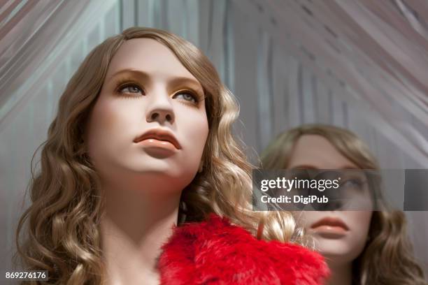 mannequin sisters looking into the distance - mannequin blonde stockfoto's en -beelden