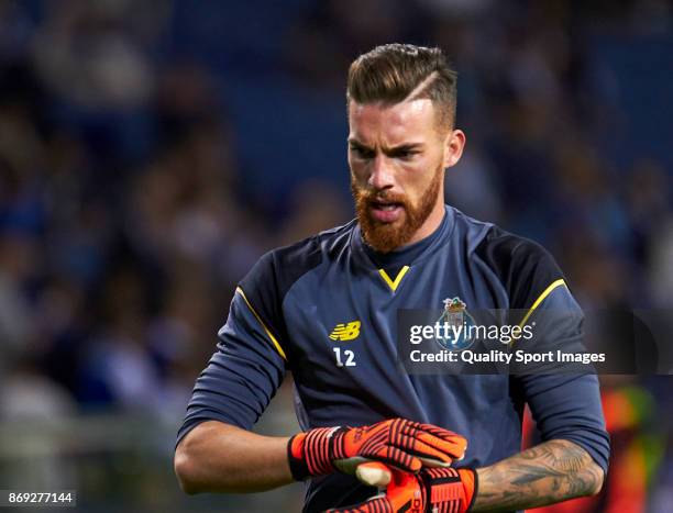 Jose Sa of FC Porto looks on prior to the UEFA Champions League group G match between FC Porto and RB Leipzig at Estadio do Dragao on November 1,...