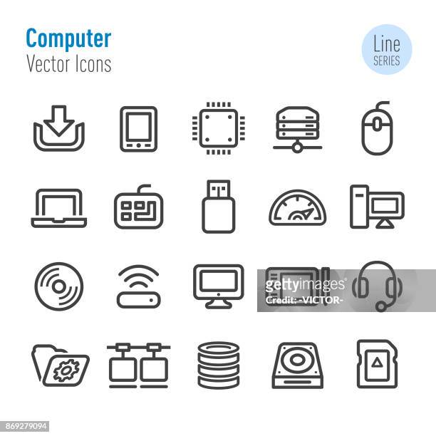 illustrazioni stock, clip art, cartoni animati e icone di tendenza di icone computer - vector line series - hard drive