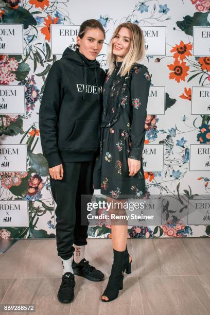 Tamy Glauser and Dominique Rinderknecht attend the ERDEM x H&M Pre-Shopping Event on November 01, 2017 in Zurich, Switzerland.