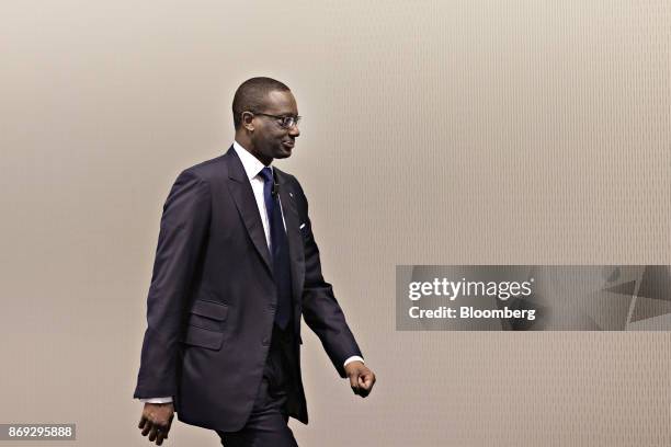 Tidjane Thiam, chief executive officer of Credit Suisse Group AG, arrives for a news conference at the bank's headquarters to announce their third...