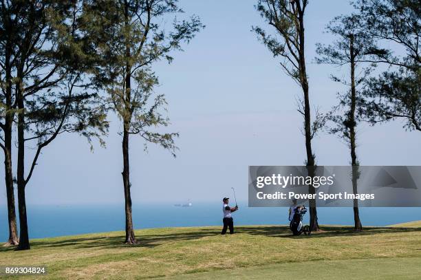 Daniel Nisbet of Australia plays a shot during the Clearwater Bay Open PGA Tour 2017 at Clearwater Bay on November 2, 2017 in Hong Kong, Hong Kong.